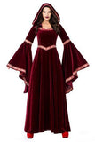 Women's Wine Red Vampire Halloween Costume Medieval Court Retro Robe Dress