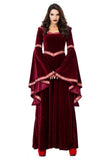 BFJFY Women's Wine Red Vampire Halloween Costume Medieval Court Retro Robe Dress - bfjcosplayer