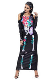 Halloween Women Flower Skull Skeleton Scary Cosplay Long Dress