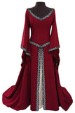 Women V Neck Long Sleeve Medieval Long Dress Halloween Cosplay Costume