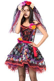 BFJFY Halloween Women's Rose Skull Pattern Ghost Bride Cosplay Costume - bfjcosplayer