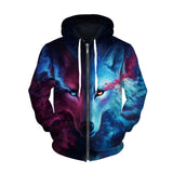 BFJmz Ice Fire Wolf 3D Printing Coat Zipper Coat Leisure Sports Sweater  Autumn And Winter - bfjcosplayer