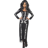 Halloween Costume Women Skull Pettern Scary Bones Long Dress