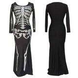 BFJFY Halloween Costume Women Skull Pettern Scary Bones Long Dress - bfjcosplayer