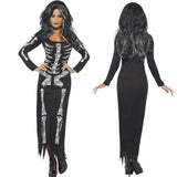 BFJFY Halloween Costume Women Skull Pettern Scary Bones Long Dress - bfjcosplayer