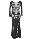 BFJFY Scary Bones Skull Long Dress Women's Halloween Cosplay Costume - bfjcosplayer