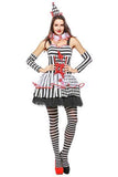 BFJFY Women Circus Clown Party Striped Dress Outfit For Halloween Cosplay - bfjcosplayer