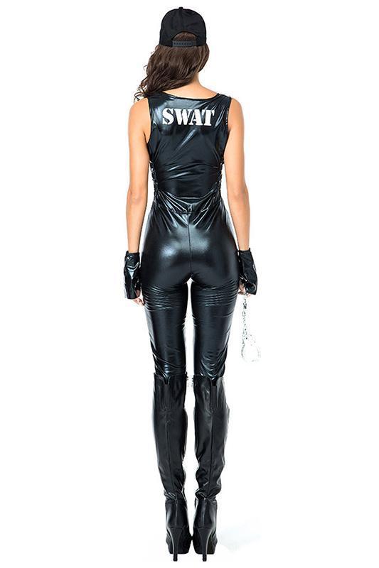 BFJFY Halloween Women Night Club Patentleather Policewoman Cosplay Costume - bfjcosplayer