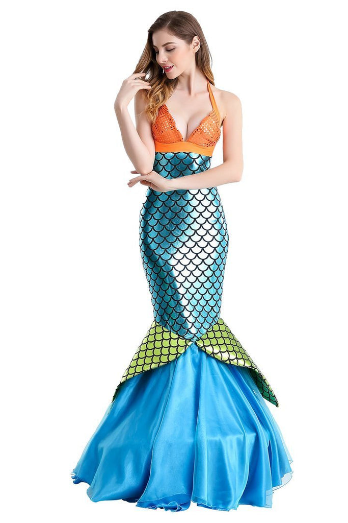 BFJFY Womens Girls Mermaid Outfit Costume Sleeveless Dress Halloween Cosplay - bfjcosplayer
