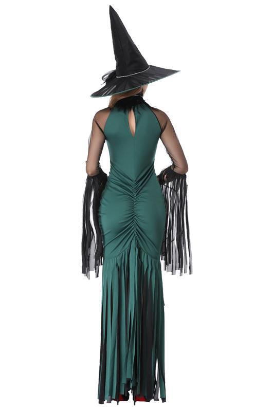 BFJFY Halloween Women's Costume Green Tassel Witch Cosplay Dress Outfit - bfjcosplayer