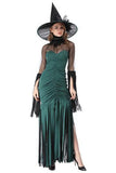BFJFY Halloween Women's Costume Green Tassel Witch Cosplay Dress Outfit - bfjcosplayer