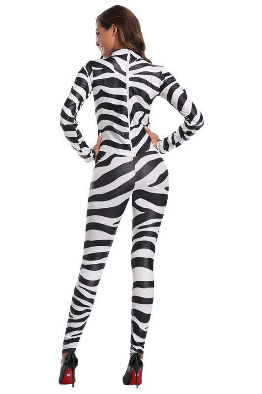 BFJFY Halloween Women‘s Cosplay Black White Striped Cowgirl Bodysuit - bfjcosplayer