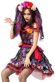 BFJFY Halloween Women's Rose Skull Pattern Ghost Bride Cosplay Costume - bfjcosplayer