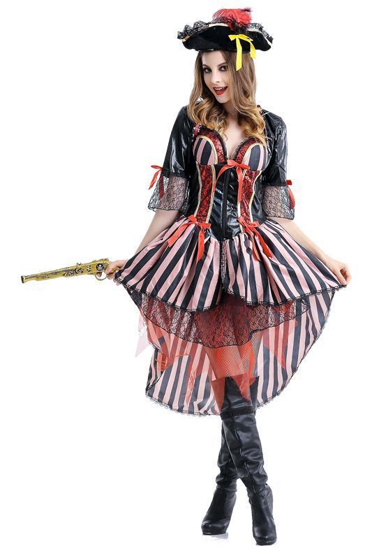 BFJFY Women Pirate Stripe Costume Halloween Cosplay Outfit - bfjcosplayer