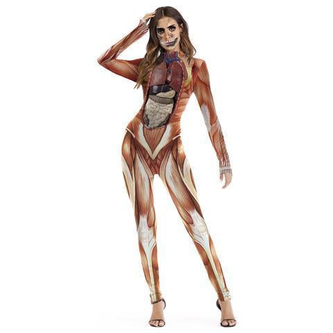 BFJFY Women's Cosplay Scary Halloween 3d Skull Viscera Blood Print Jumpsuit - bfjcosplayer