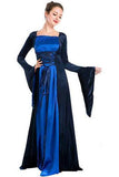 BFJFY Luxury Retro Women Long Dress Halloween Cosplay Costume Navy Blue - bfjcosplayer