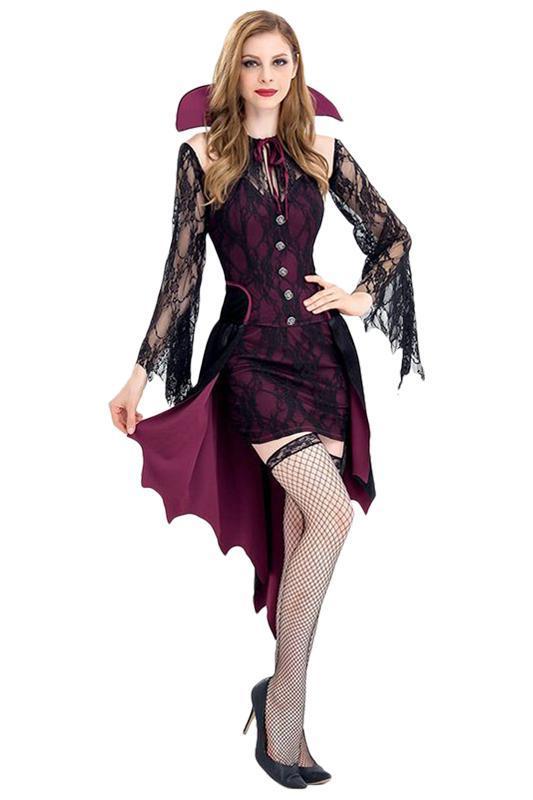 BFJFY Women's Halloween Vampire Countess Cosplay Dress Witch Bat Vampire Costume - bfjcosplayer