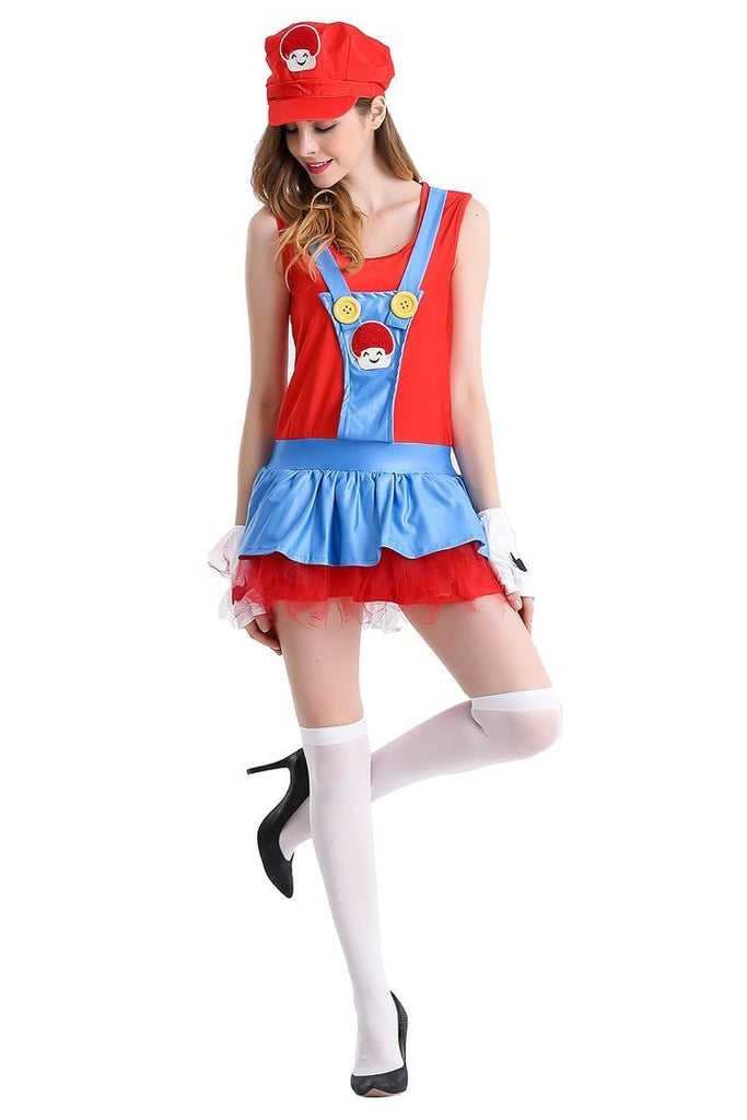 BFJFY Womens Super Mario Dress Up Party Halloween Costume Cosplay Red - bfjcosplayer
