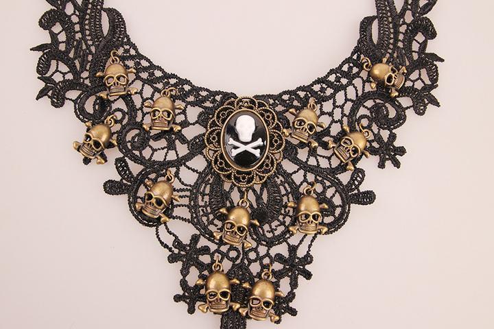 BFJFY Halloween Accessories Jewelry Women Lace Retro Skull Necklace - bfjcosplayer