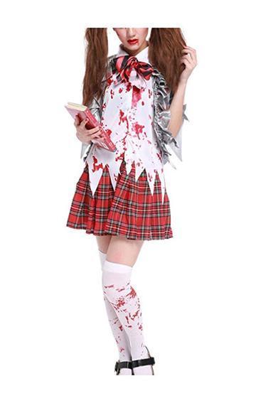 BFJFY Women's Horror Blooded Zombie Schoolgirl Uniform Dress - bfjcosplayer