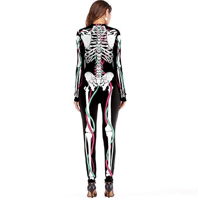 BFJFY Women's Halloween Scary Bones Skull Cosplay Jumpsuit - bfjcosplayer