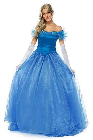 BFJFY Womens Cinderella Princess Blue Full Dress Halloween Cosplay Costume - bfjcosplayer