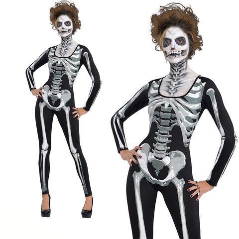 BFJFY Halloween Women Sexy Horrible Skull Pattern Ghost Cosplay Costume - bfjcosplayer