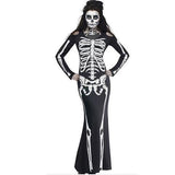 BFJFY Halloween Cosplay Costume Women Skull Pettern Scary Bones Long Dress - bfjcosplayer