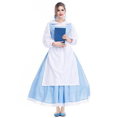 BFJFY Women Belle Blue Maid Dress Halloween Cosplay Costume - bfjcosplayer