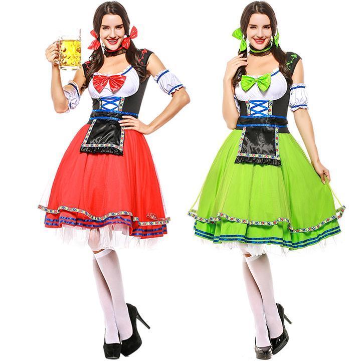BFJFY Adult Womens Sexy Beer Girl Maid Dress Costume Two Colors Oktoberfest Is Ready For You - bfjcosplayer