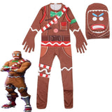 Fortnite Kid Cosplay MERRY MARAUDER Costume Gingerbread Man Halloween Jumpsuit - bfjcosplayer