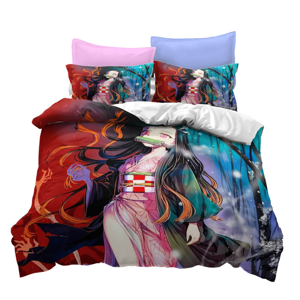 Demon Slayer Kamado Nezuko Cosplay Bedding Set Duvet Cover Halloween Bed Sheets