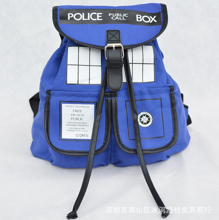 Doctor Who Public Call Box Cosplay Canvas Backpack Halloween School Bags
