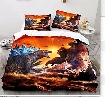 Godzilla vs Kong Cosplay Bedding Duvet Cover Halloween Sheets Bed Set