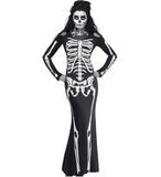 BFJFY Scary Bones Skull Long Dress Women's Halloween Cosplay Costume - bfjcosplayer