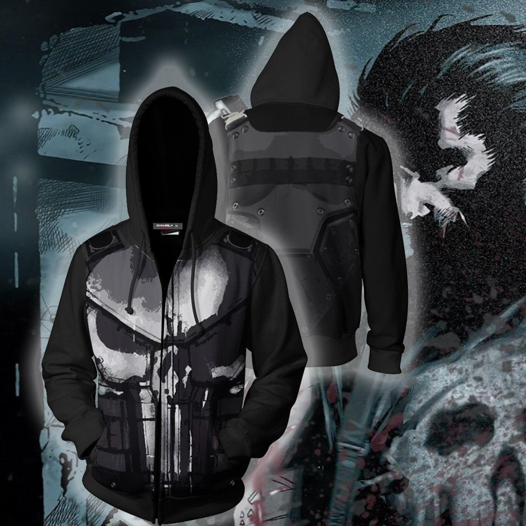 Marvel punisher 3D digital print zipper hooded sweater cosplay costume - bfjcosplayer