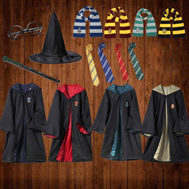 Harry Potter Cosplay Costume Suits Skirt Sweater Robe Scarf Wand Accessories Halloween Props