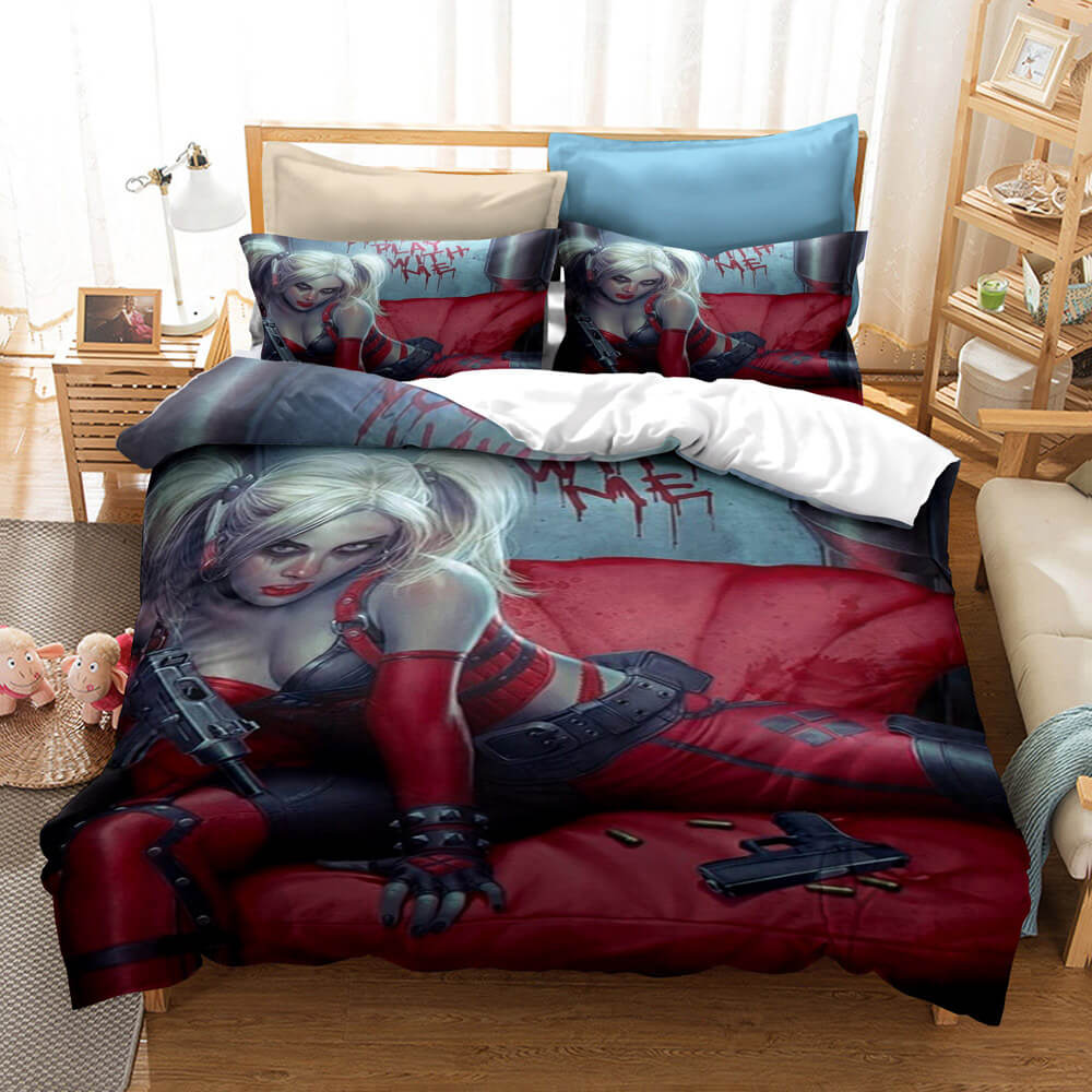 Suicide Squad Harley Quinn Cosplay Bedding Duvet Cover Halloween Sheets Bed Set