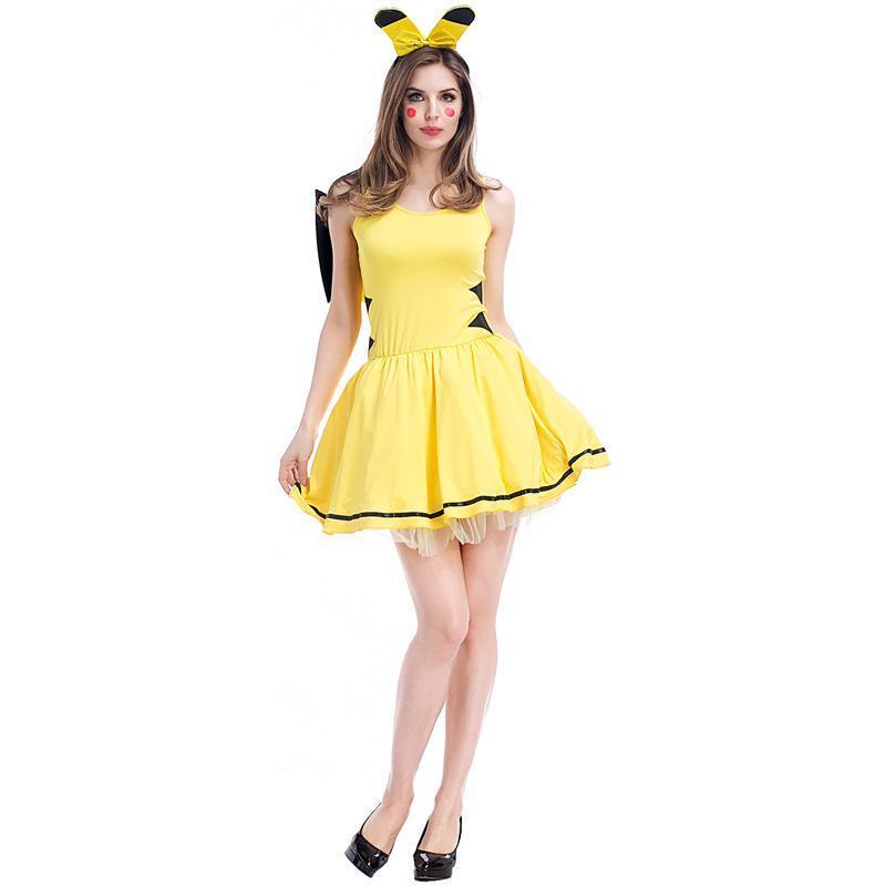 BFJFY Women Bright Yellow Pikachu Cosplay Fancy Dress Costume - bfjcosplayer