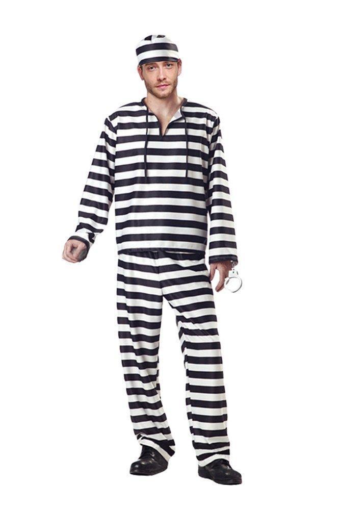 BFJFY Halloween Couple Striped Prisoner Cosplay Costume For Men And Women - bfjcosplayer