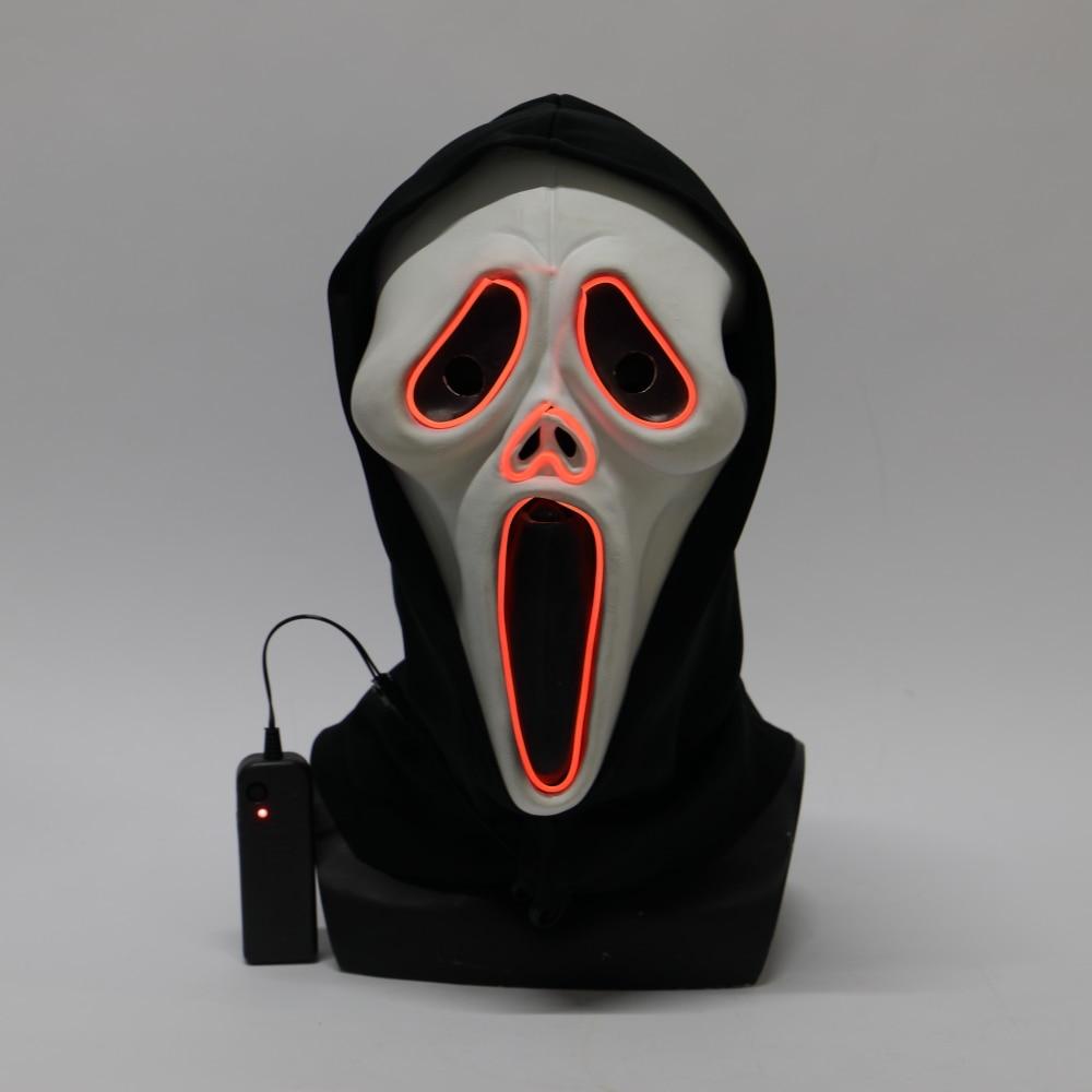 Halloween Ghost Face Mask Costume Luminous Scream Adult Scary Horror LED Mask Masquerade Costume Prop - bfjcosplayer