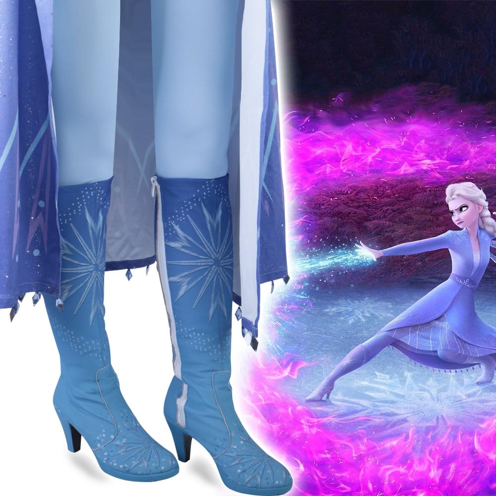 New Frozen 2 Cosplay Snow Adult Elsa Boots Costume Halloween Knee-high High Heel Elsa Shoes Costume Princess Ice Queen Elsa Prop - bfjcosplayer