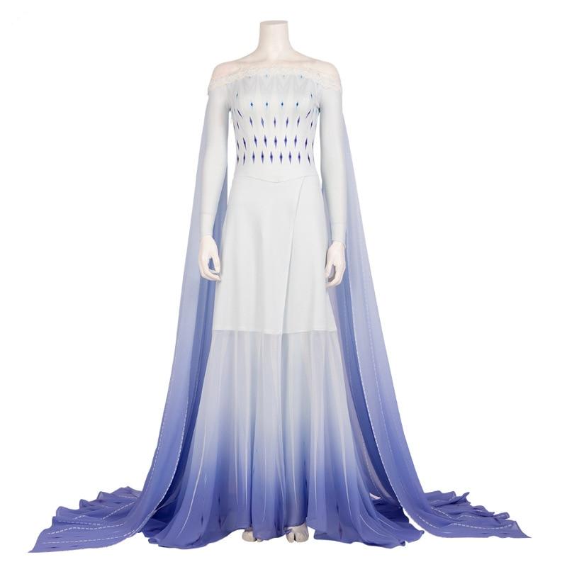 Frozen2 Elsa White Dress Made Princess Cosplay Costume Dress Elsa Hair Down White Dress Adult - bfjcosplayer