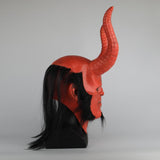 New Movie Hellboy: Rise of the Blood Queen Mask Ox Horn Mask Right Hand Cosplay Gloves Armor Latex Hand Gauntlet Party Halloween - bfjcosplayer
