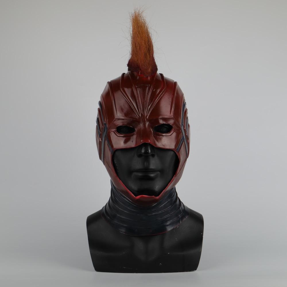 Captain Marvel Helmet Cosplay Prop Mask for Halloween Red with Yellow hair Latex Mask Halloween Cosplay Costume Prop - bfjcosplayer